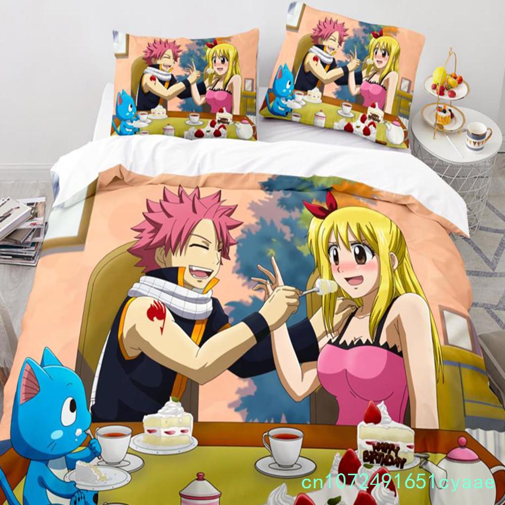 Nowy zestaw pościeli Fairy Tail Japońskie anime Chłopcy Dziewczęta Prezent Wystrój sypialni Pojedynczy Podwójny Pełny Rozmiar Queen Tekstylia domowe Dropshipping