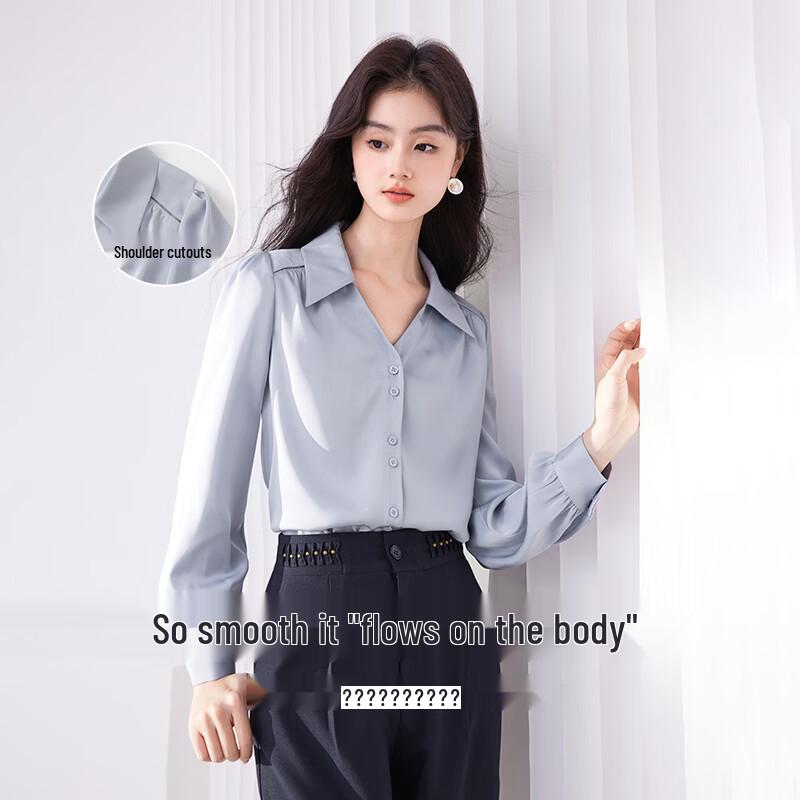Xiangying Women's V-Neck Chiffon Long Sleeve Blouse