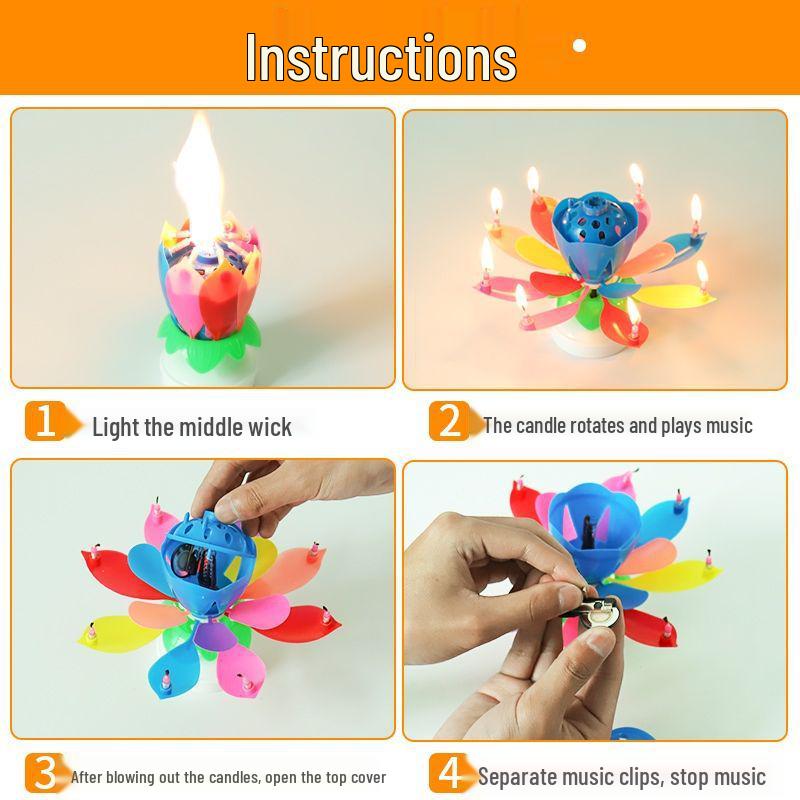 Musical Happy Birthday Lotus Flower Candle - Rotating, Blooming, and Singing Cake Decoration