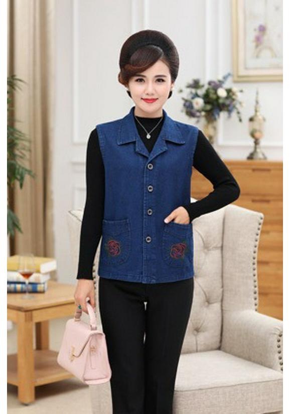 

Live-Style Embroidered Sleeveless Vest for Women - Spring & Autumn Plus Size Fashion for Middle-Aged & Elderly XXL (Size 115-135)