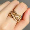 Multi-layer wound creative hollowed-out interwoven diamond-encrusted geometric twist rings for men and women