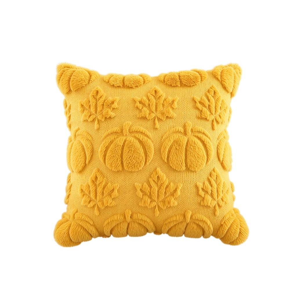 Pumpkin Maple Leaf Plush Cover 45*45cm, Without Insert, for Halloween Fall Party Sofa Cushion Decoration