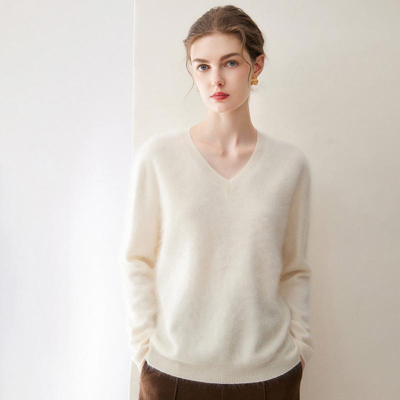 2026 Le Kasha Women's 100% Cashmere V-Neck Long Sleeve Knit Pullover - Autumn/Winter Base Layer