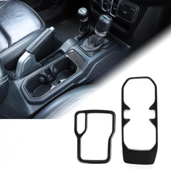 Gear Shift Water Cup Holder Cover Trim For Jeep Wrangler JL 2018+ Carbon Fiber