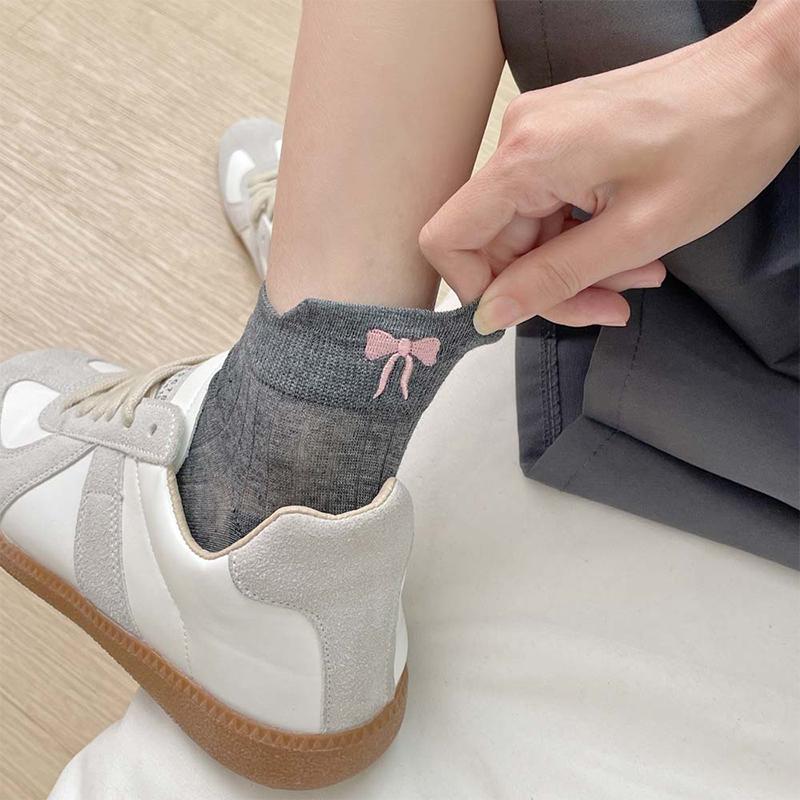 Women Short Socks Cute Embroidery Bowknot Casual Ankle Socks Spring Summer Breathable Female Tube Socks