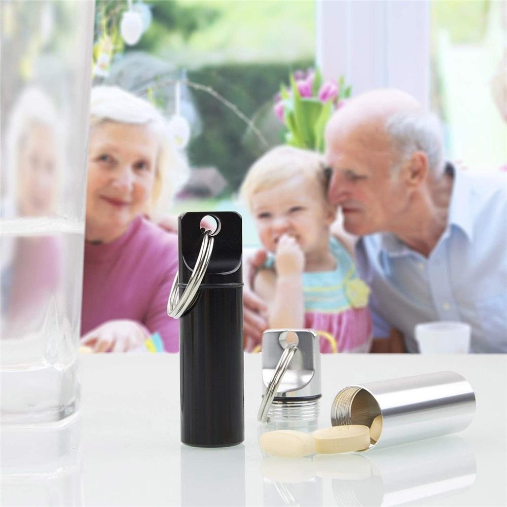 3-Piece Mini Portable Medicine Case Keychain – Aluminum Alloy Pill Organizer – Waterproof, Keyring – Black/Silver/Red For Travel, Handbag