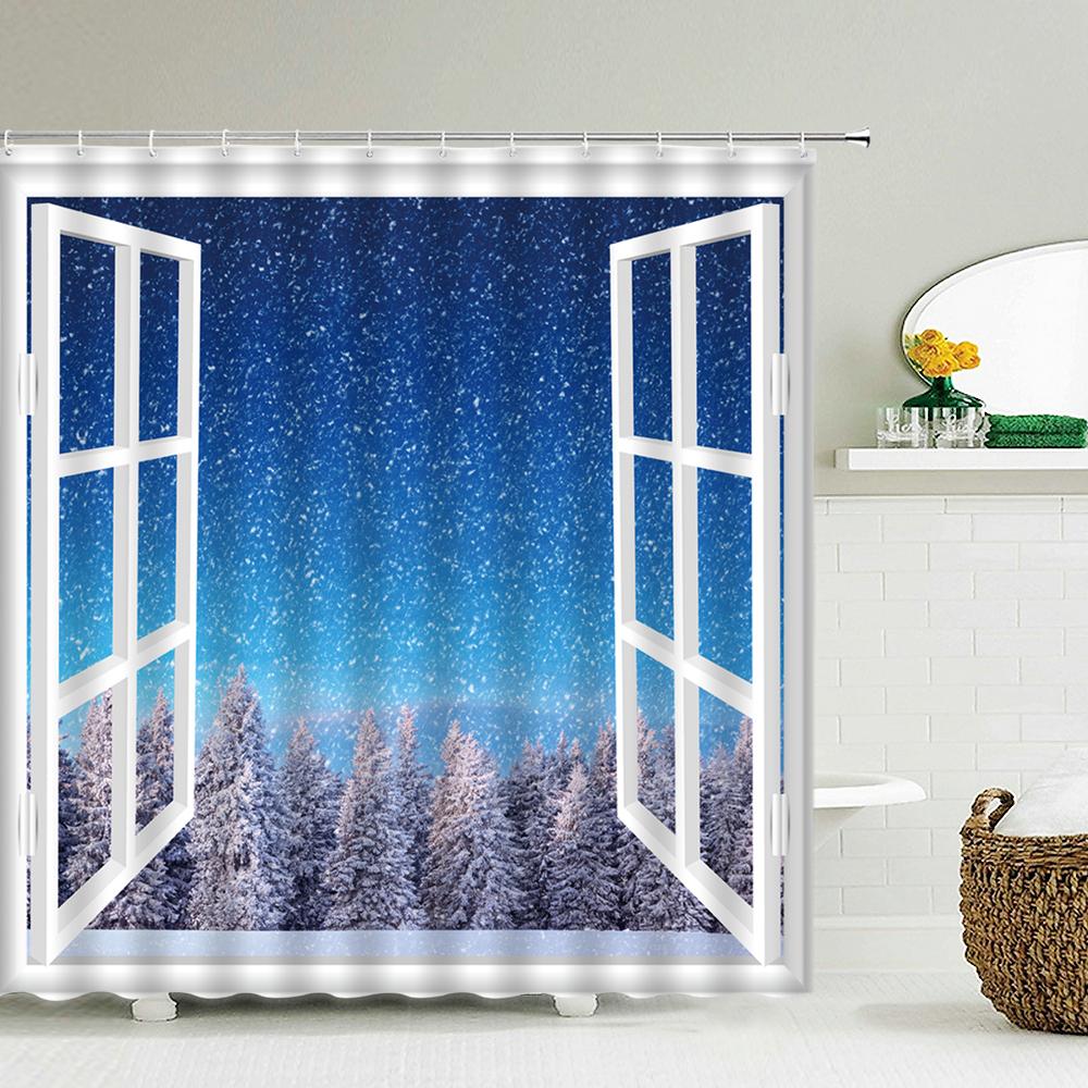 3D Printed Winter Snow Scenery Bathroom Shower Curtain Waterproof Polyester Home Decor With Hook Shower Curtain 180*200Cm