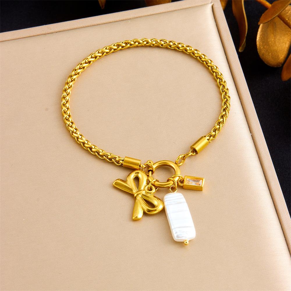 Fashion Minimalist Gold Twisted Chain Bowknot Shell Pendant Bracelet