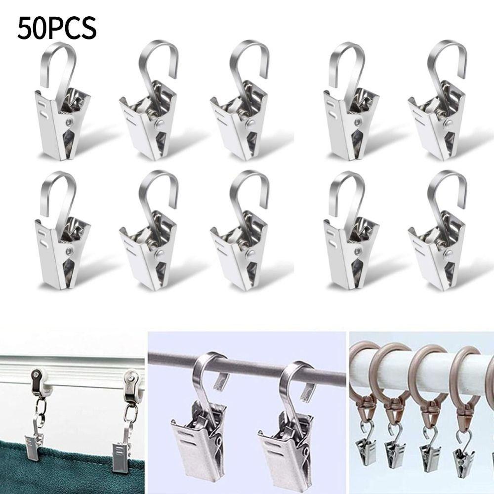 50 Pcs Sturdy Stainless Steel Curtain Clips With Hook Durable Iron Drapery Hook Multifunctional Silver Curtain Hook Clips