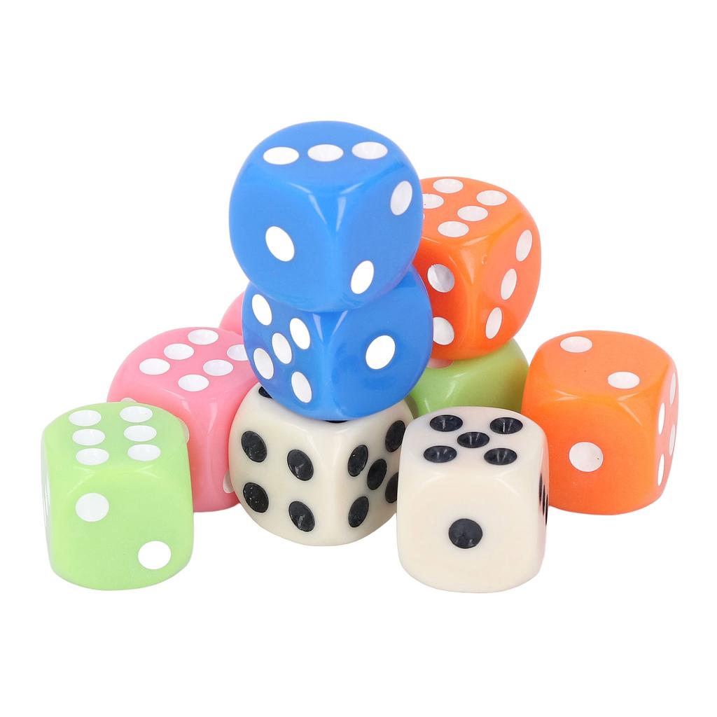 30PCS Colored Dice Set Plastic 6 Sided Standard Game Dice for Kids Classroom Math Learning White Blue Orange Pink Green