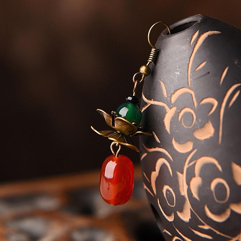 Red Green Stone Earrings For Women Vintage Copper Alloy Flower Earrings Fashion Jewelry Simple Earring Female