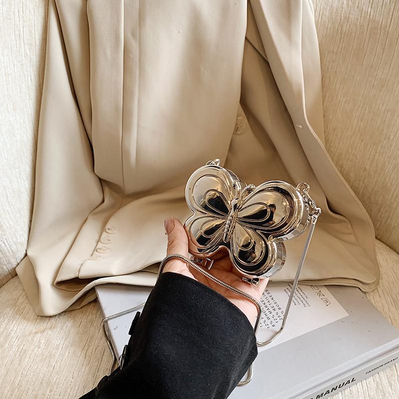 Stylish Mini Butterfly Bag With Chain Shoulder Strap For Trendy Street Fashion серебряный