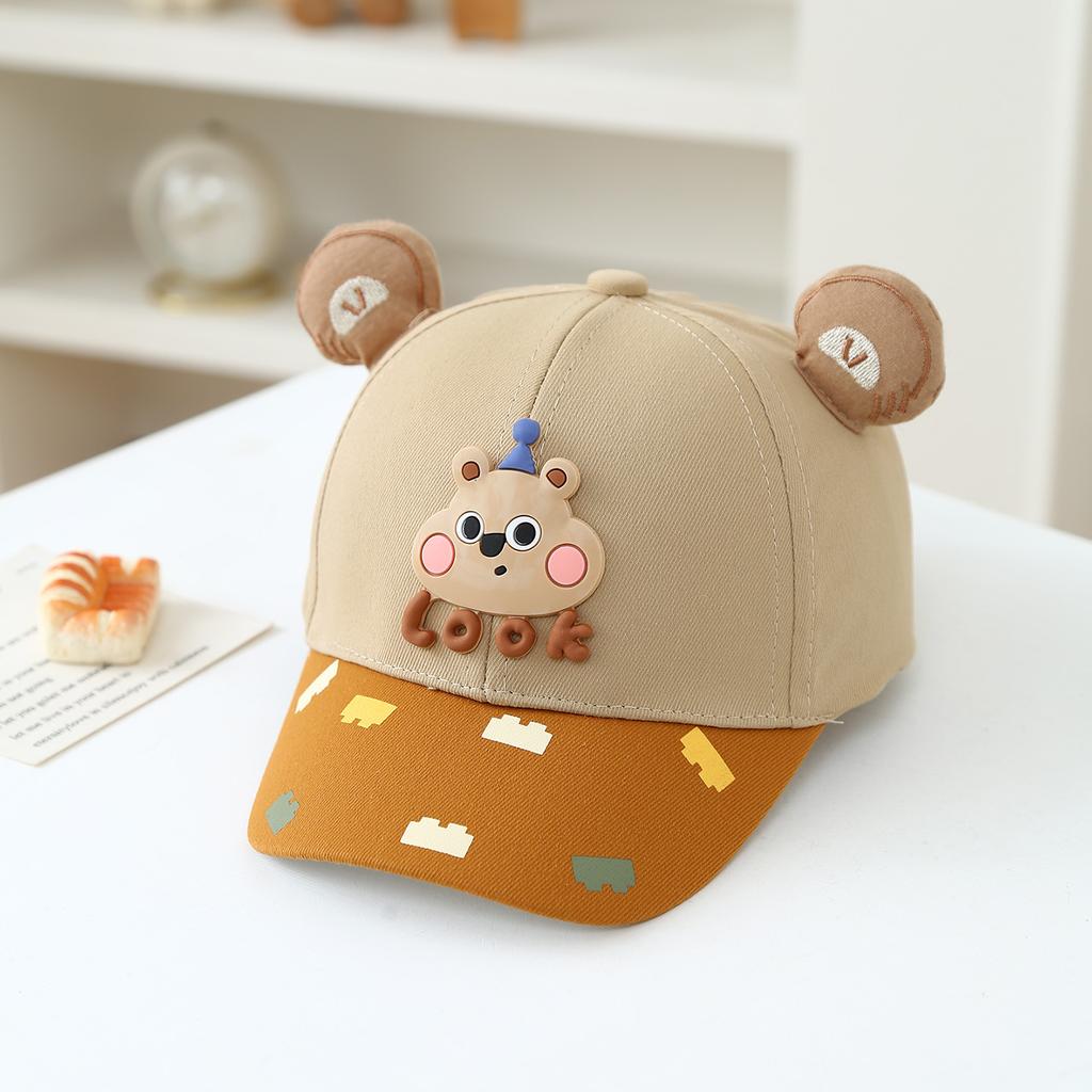 Children's Cotton Baseball Cap with Printed Letters and Adjustable Sun Protection Cap Featuring Small Bear Ears and Casual Brim