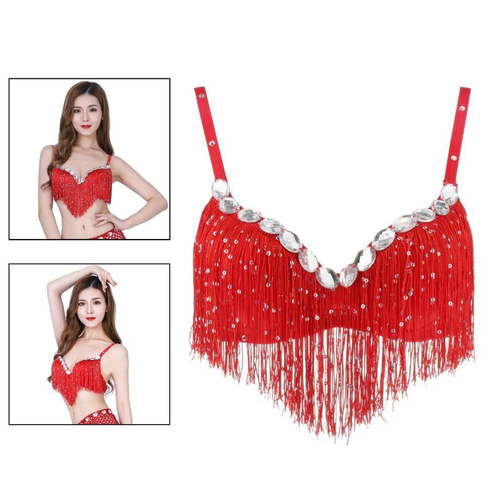 

Sequin Tassel Nightclub Show Costumes Halter Bra Belly Dance Bra Performance Top червоний