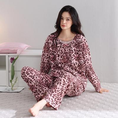 Women's Autumn Lycra Cotton Pajama Set: Long Sleeve Pullover & Pants - Thin, Casual, Loose Fit for Middle-Aged and Young Adults.