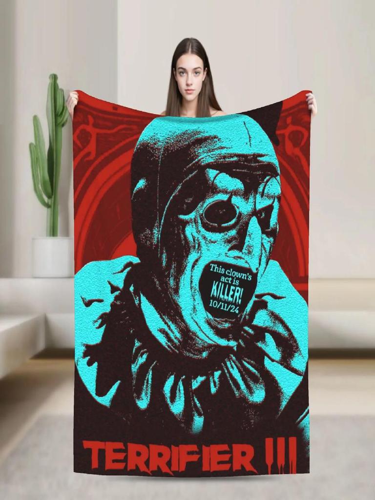 Terrifier Horror Movie Flannel Blanket Soft Warm Throw for Couch Chair Bed Sofa Cozy Bedspread for Girls and Boys Winter Home D