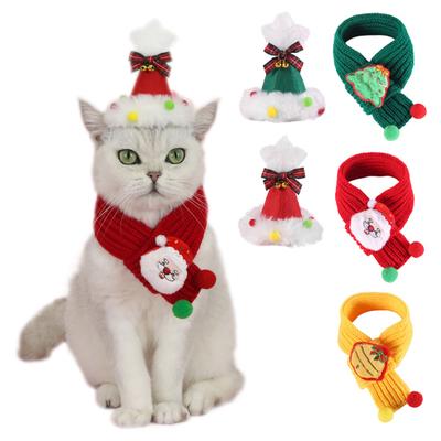 Haustier Weihnachts Hut und Schal Set für kleine Hunde Katzen Winter Strick Nikolausmütze