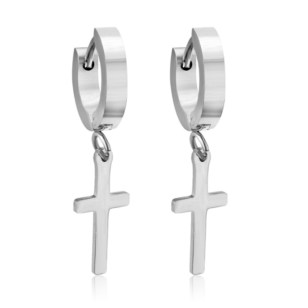 Rock 1 pairs Stainless Steel Cross Pendant Earrings for Men/Women Long Tassel Unisex Drops Huggie Hoops Punk Gothic Jewelry