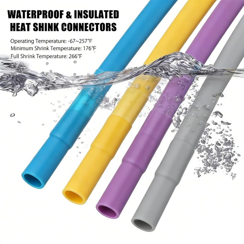 100 Counts Shrinkable Wire Joiners Water Resistant Waterproof Butt Connectors for Home Electrical & Vehicle Repairs