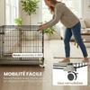Dog Cage, Removable Tray, Wheels with Brakes, Lockable Opening Roof, 75.5x46x64.5cm, Black