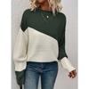 Womens Block Funnel Neck Pullover Sweater Soft High Elasticity Acrylic Knit Fabric Long Sleeve Drop Shoulder Design Perfect for Fall and Winter