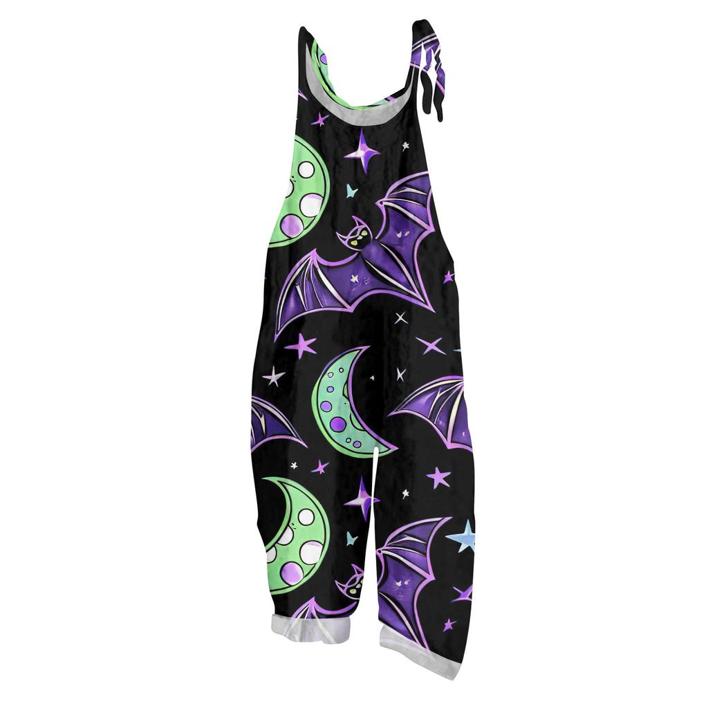 Women's Jumpsuit  Print Casual Loose Vintage Shoulder Strap Cotton Linen
