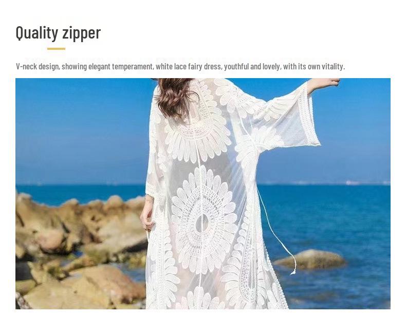 Plus Size Lace Cardigan Bikini Cover-Up - Extra Long, Lightweight Mesh