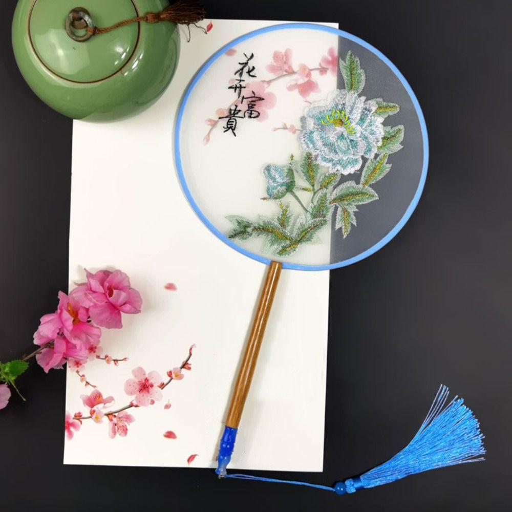 With Tassels Chinese Embroidery Fan Handheld Silk Fan Dance Fan Tuan Fan  Photography Prop