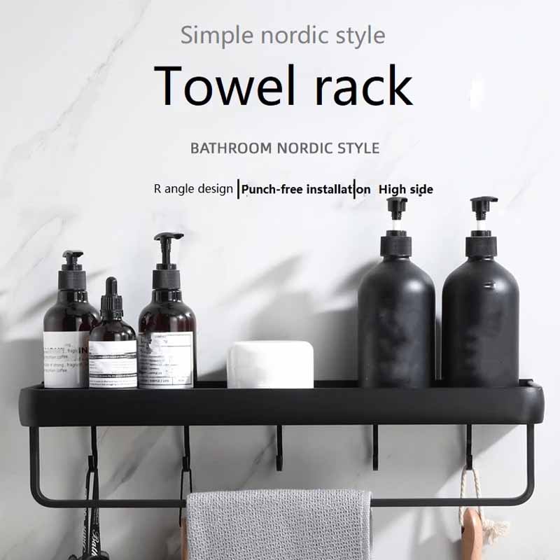 Bathroom Shelf No Drill Organizer Shower Storage Rack Black Corner Shelves Wall Mounted Aluminum Toilet Shampoo Holder