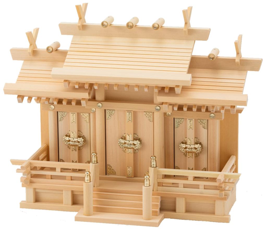 Kamidana No Sato Shinto Shrine, Kiso Hinoki Roof with Three Shrines (Small), Natural