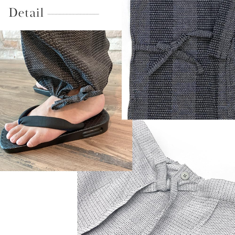 Kyoto Kimono Yuzen Men's Samue Kimono, Cotton and Linen, Year-Round Wear, Elastic Top and Bottom Set (Gray, Size L)