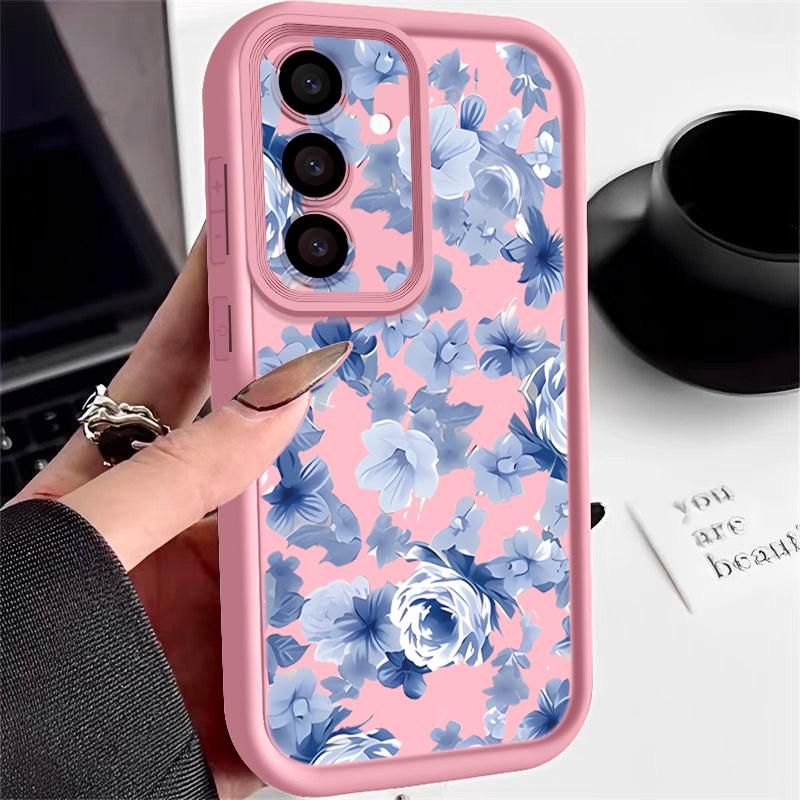 Blue Flower Pattern Soft Phone Case For Samsung Galaxy S26 S25 S24 S23 S22 S21 Ultra S25 Edge S24 S25 FE S22 Plus TPU Back Cover
