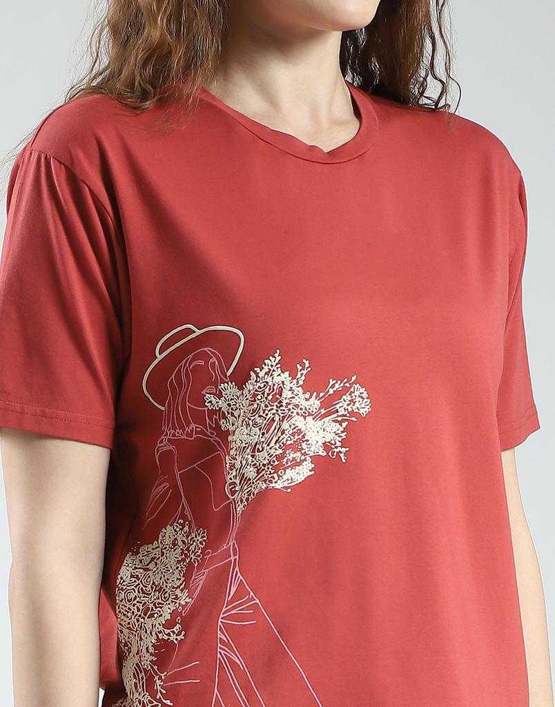 MONTE CARLO Women's Regular Fit Printed Half Sleeve Round Neck Top
