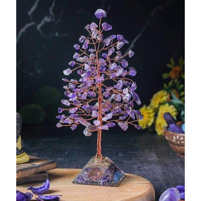 Amethyst Gemstone Tree of Life - Orgone Pyramid Base, Crystal Tree for Positive Energy, Feng Shui Decor