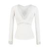 Lace Splice V-Neck Slim Fit Waist-Cinching Cotton Top for Women - Ideal for Autumn/Winter