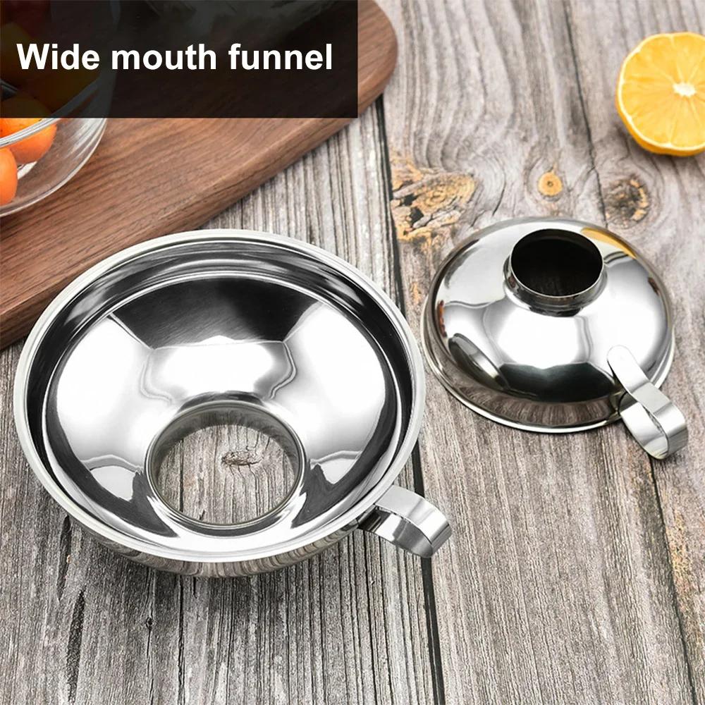 2 Size Stainless Steel Wide Mouth Canning Funnel Salad Dressing Liquid Funnel Hopper Filter Oil Funnel Kitchen Tools Gadgets