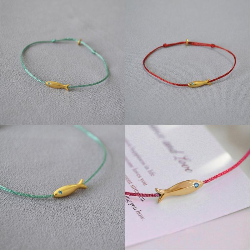 2 Pcs Fashion Gold Fish Charm Anklet Leg Foot Chain Lucky Carp Anklets Beach Jewelry Simple Blue Redness  Rope Woven Anklets