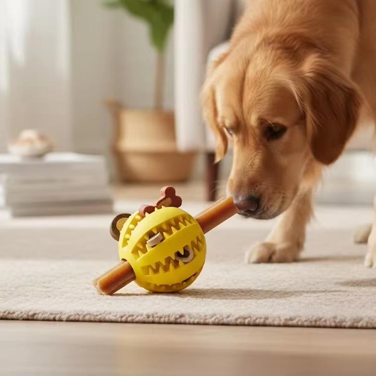 NCI PET Eco-Friendly Natural Rubber Dog Cat Chew Ball-Durable Teeth Cleaning Toy for Aggressive Chewers Exercise Boredom Buster
