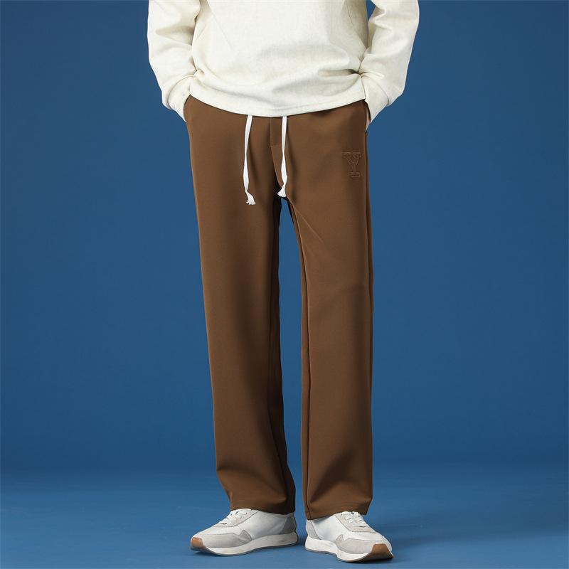 Pants Men's Spring and Autumn New Men's Casual Pants Loose Straight Pants Long Pants Wide Leg Sports Blue Drawstring Men's Pants