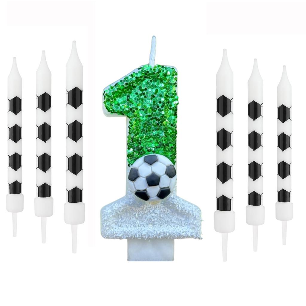 7pcs Birthday Number Candles White Soccer Number 0-9 Birthday Candles for Cake Topper for Kids Adults Party Anniversary Supplies