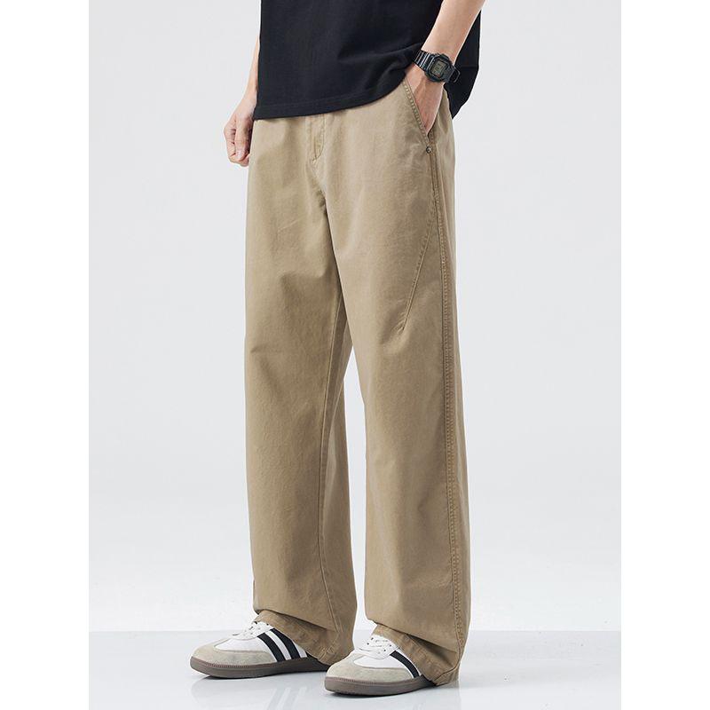 | American retro trendy brand pure cotton casual pants men's solid color simple and versatile loose drape straight pants