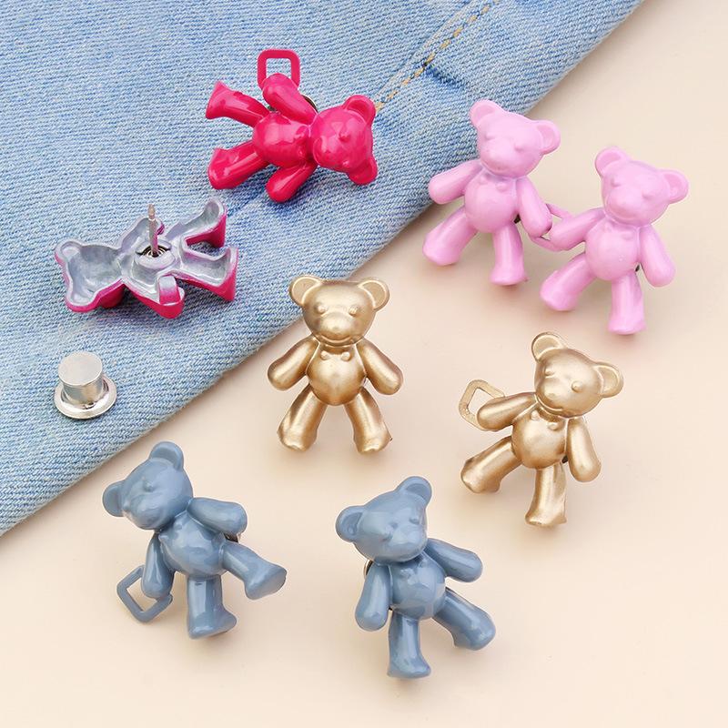 Adjustable Cute Bear Jeans Button Pins No Sew Detachable Waist Body Extender Clips for Loose Jean/skirt Fit Tighten Buckles