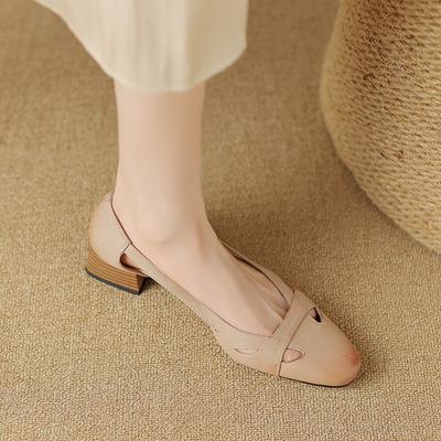 Sandales Baotou pour femmes été première couche style rétro français ajourées respirantes talon épais talon bas chaussures pour femmes nouveau 2025