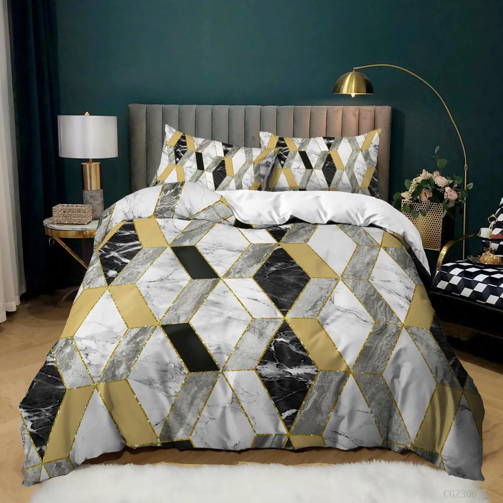 3D Digital Printing Thousand Bird Grid Marble Grid Bed Three-Piece Quilt Cover Sheets