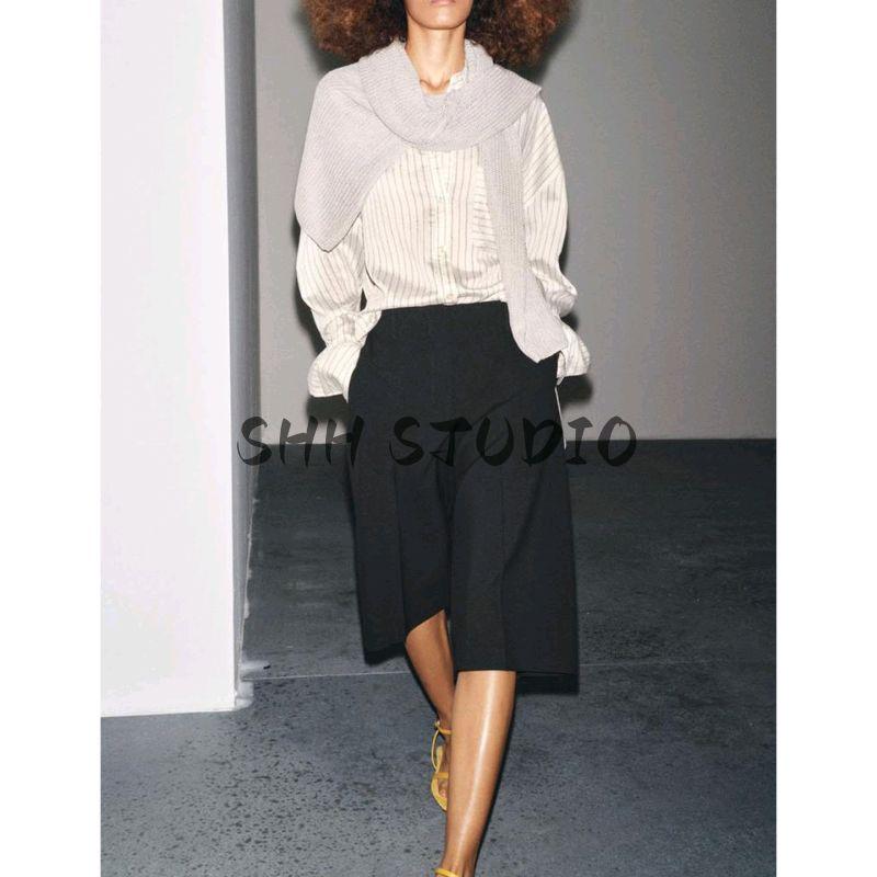Autumn New Women Clothes French Style Minimalist Style Lapel Long Sleeve Single-Breasted Stripe Shirts Top 9479077