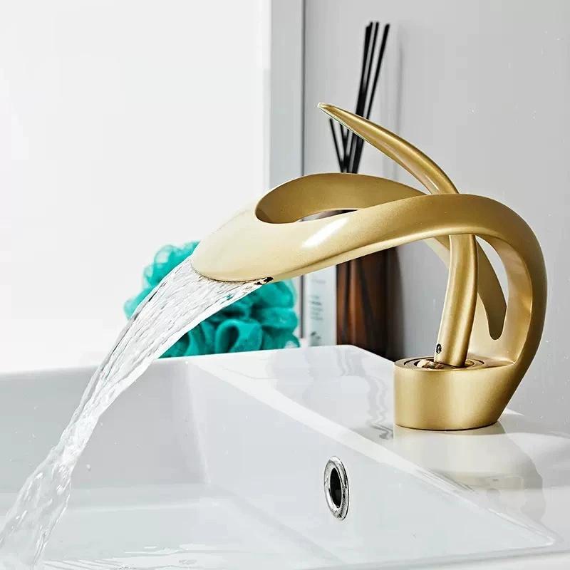 White Bathroom Basin Faucet Gray Sink Faucet Single Lever Hot and Cold Waterfall Crane Brass Sink Mixer Black Chrome Tap