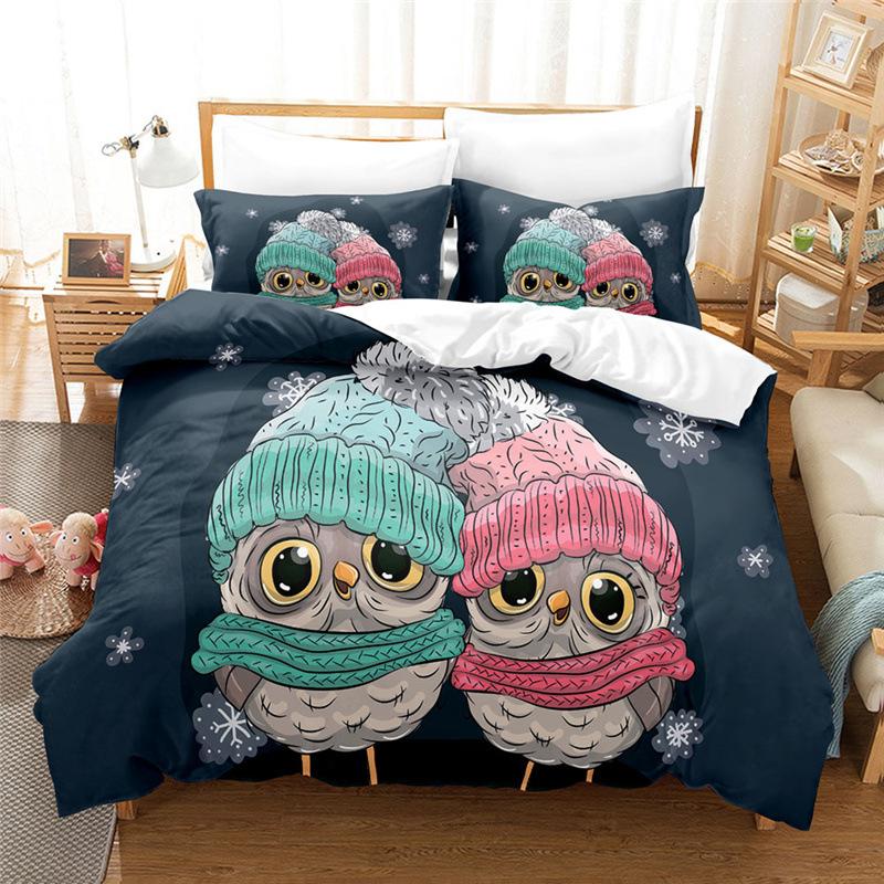 Kawaii Cartoon Owl Duvet Cover Set Full Queen King Size Owl Bedding Set For Girls Boys Brown Owl Cartoon Animal Comforter Cover