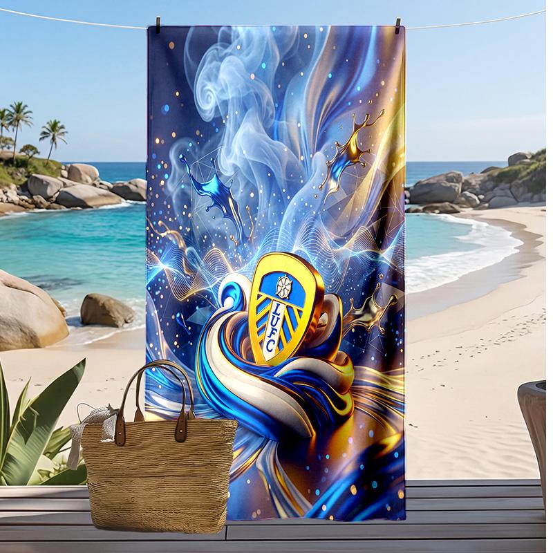 Asciugamano da Spiaggia con Stampa Leeds United Football, Asciugamano Grande Morbido ad Asciugatura Rapida per Spiaggia Campeggio Nuoto