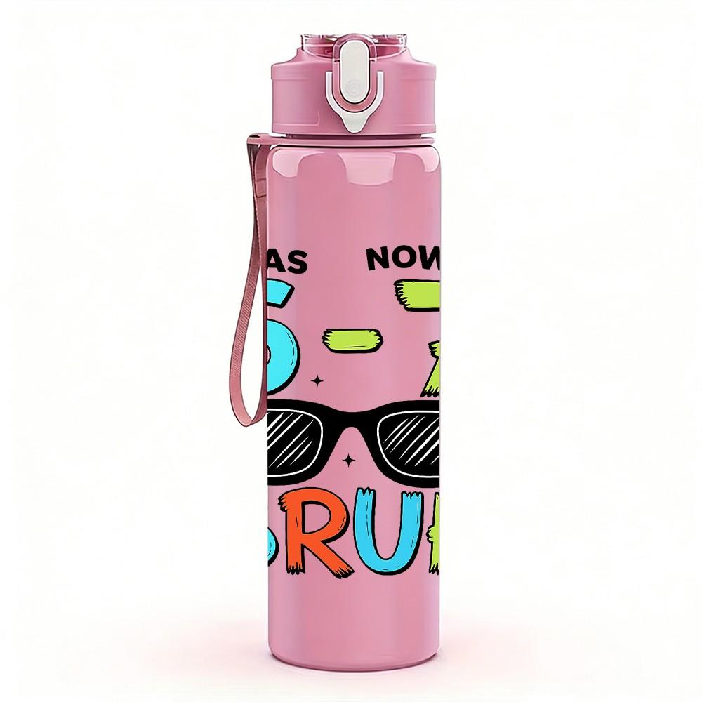 1PC I Was Six Now Im Seven Bruh Letter 750ml Color Plastic Sports Water Bottle Leakproof Flip Straw Lid Suitable for Sports Office Home Use