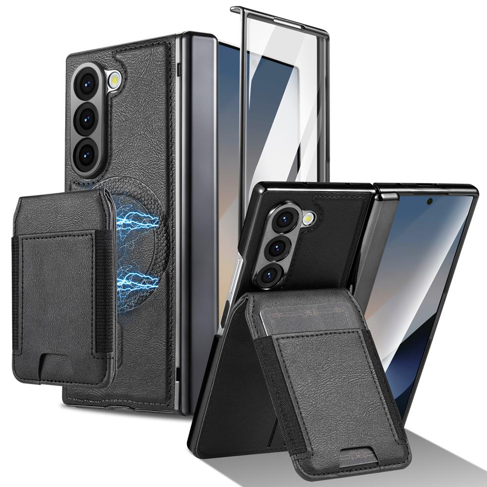 KEYSION PU Leather Phone Case for Samsung Galaxy Z Fold 7 6 5 4 3 Shockproof Cover With Magnetic Card Holder Bag Hinge Screen Protector